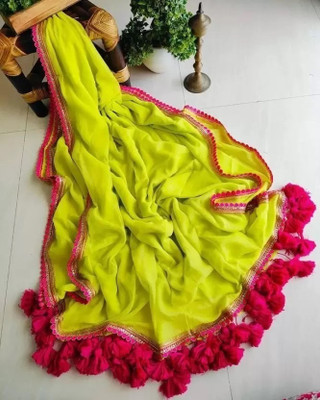 Vragi Embroidered Leheria Georgette Saree(Green)