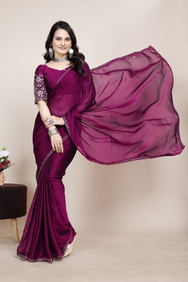 V AMAN FASHION Solid/Plain Bollywood Silk Blend Saree(Purple)