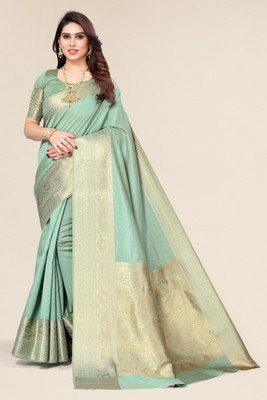 Winza Designer Solid/Plain Banarasi Silk Blend Saree(Light Green)