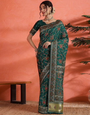 Sangria Printed Banarasi Pure Silk Saree(Green, Gold)