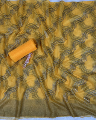 PATTARI Embellished Bollywood Net Saree(Yellow)