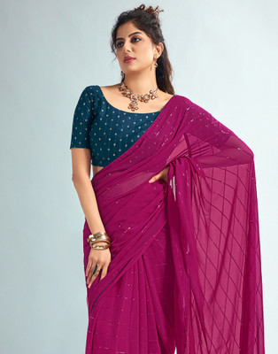 Satrani Embellished Bollywood Georgette Saree(Pink)