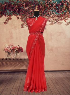 Kalavrit Creation Embroidered Bollywood Georgette Saree(Red)