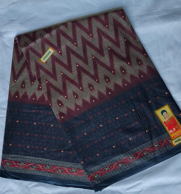 Minu Fashion Blocked Printed, Woven, Printed, Digital Print Bollywood Pure Cotton Saree(Blue, Red)