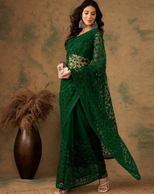 MAHAKALI CLOTHING Embroidered Bollywood Net Saree(Green)