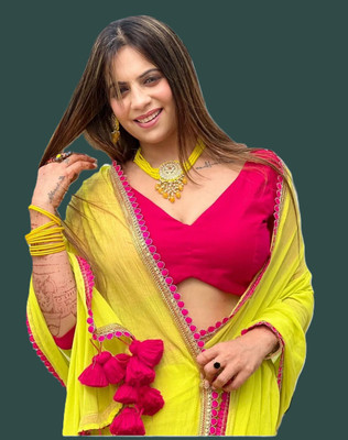 Brahmani Creation Embroidered Bollywood Georgette, Chiffon Saree(Yellow)