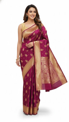 SHREE AMBAJI FASHION Woven Banarasi Pure Silk Saree(Magenta)