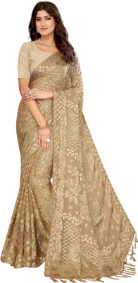 Madhur milan Printed Bollywood Brasso Saree(Gold)