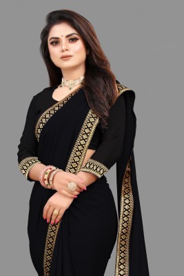 sadika Solid/Plain, Embellished Bollywood Georgette, Chiffon Saree(Black)