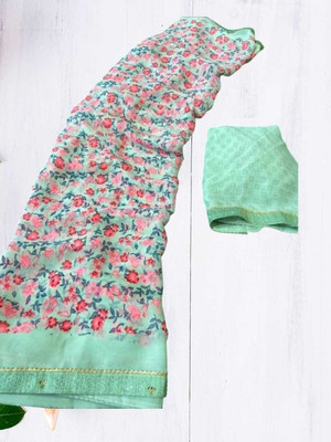 HouseOfCommon Printed Bandhani Chiffon Saree(Light Green)