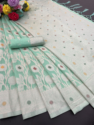 Bhavya Laxmi Textiles Woven Banarasi Cotton Linen Saree(Light Green)