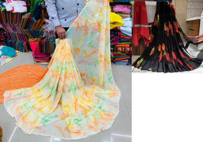 Sitanjali Self Design Bollywood Georgette Saree(Pack of 2, Orange)