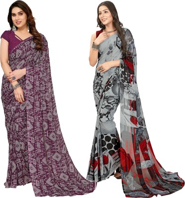 Anand Sarees Floral Print, Polka Print, Ombre, Printed Bollywood Georgette Saree(Pack of 2, Grey, Purple)