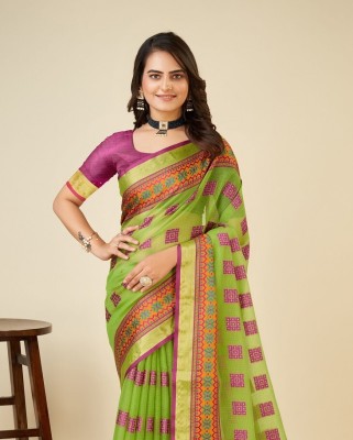 Verviza Woven Kota Doria Cotton Silk Saree(Light Green)