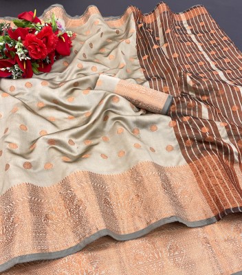 Pionex Woven Banarasi Cotton Silk, Jacquard Saree(Beige)