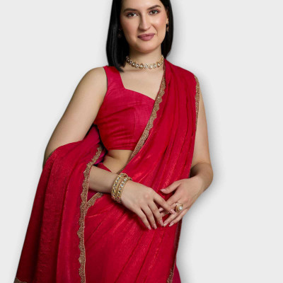 Dhimahi Solid/Plain Bollywood Chiffon Saree(Red)