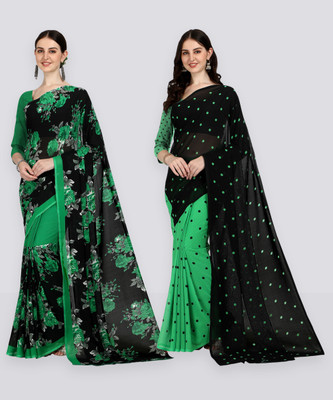 Anand Sarees Printed Daily Wear Georgette Saree(Pack of 2, Black, Green)
