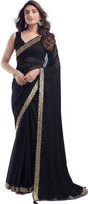 Panchvati NX Solid/Plain Bollywood Georgette Saree(Black)