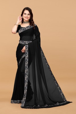 Labheshwari Solid/Plain Daily Wear Georgette Saree(Black)