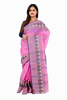 J KunduHouse Polka Print Tant Pure Cotton Saree(Pink)