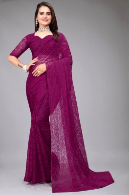 Indy Bliss Self Design Bollywood Net Saree(Purple)