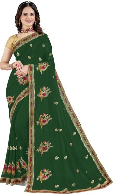 kriva enterprise Self Design Bollywood Georgette Saree(Dark Green)