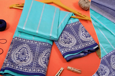 FAB WOVEN Woven Banarasi Art Silk Saree(Light Blue)
