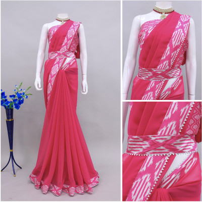 PRETTYAGE Digital Print Banarasi Georgette Saree(Pink)