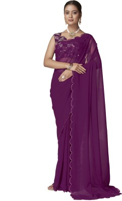 Julee Solid/Plain Bollywood Georgette Saree(Purple)