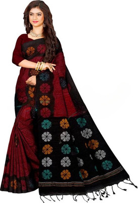 Joyguru Textile Printed Handloom Cotton Blend Saree(Red)