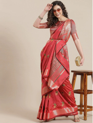 Divastri Woven, Embroidered, Self Design Bollywood Cotton Silk Saree(Pink)