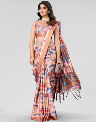 Nirvaan Printed Mysore Art Silk Saree(Orange)