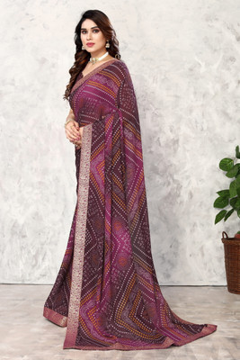 YASHIKA Printed Daily Wear Georgette, Lace Saree(Purple)