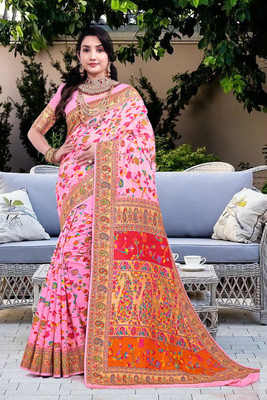 Wovenza Self Design, Woven Bollywood Cotton Blend, Semi-Pashmina Saree(Pink)