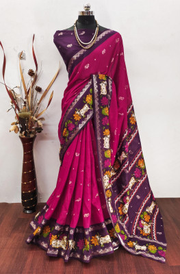 Sitanjali Printed Bollywood Silk Blend Saree(Pink)