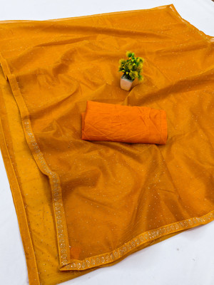 Anand Sarees Embellished Bollywood Net, Lace Saree(Yellow)