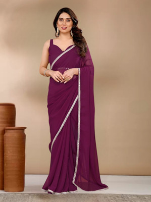 Avishafab Solid/Plain Bollywood Georgette Saree(Maroon)