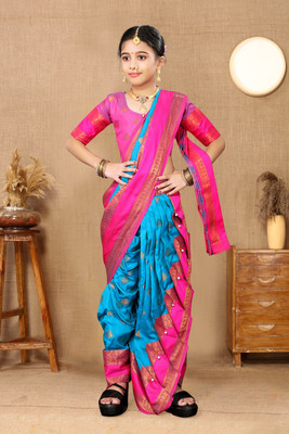 Ashmika Woven, Temple Border Paithani Cotton Silk Saree(Light Blue)