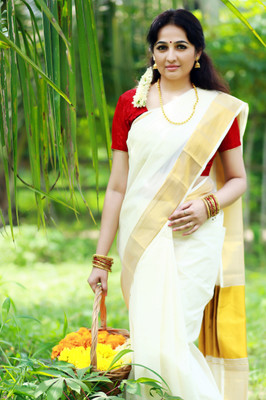 THE52 Solid/Plain Kasavu Cotton Silk Saree(White)