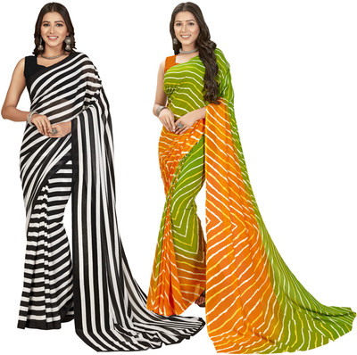 Anand Sarees Striped Daily Wear Georgette Saree(Pack of 2, Multicolor)