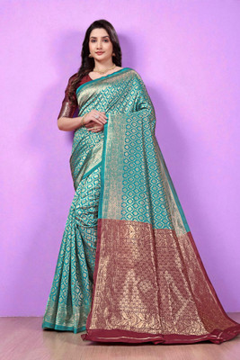 JAY KHODIYAR EMBROIDERY Woven Bollywood Jacquard Saree(Light Blue)