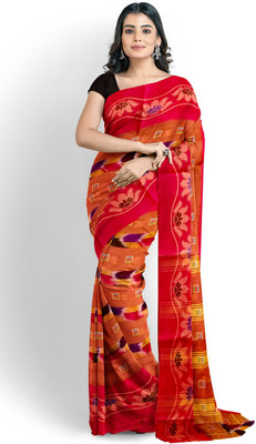 PRANATI ENTERPRISE Printed Hand Batik Pure Cotton Saree(Orange)