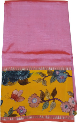 GRUHA LAKHSMI SAREES Solid/Plain, Floral Print, Printed, Woven Mangalagiri Handloom Cotton Blend, Silk Blend Saree(Pink, Yellow)