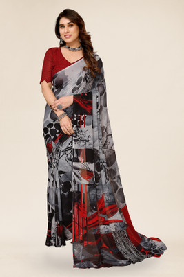 kashvi sarees Printed Daily Wear Georgette Saree(Grey, Black, Red)