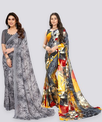 Anand Sarees Floral Print, Polka Print, Ombre, Printed Bollywood Georgette Saree(Pack of 2, Grey)