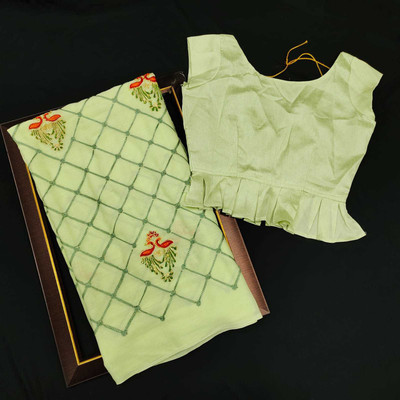 Ethnic Junction Embroidered Bollywood Georgette Saree(Light Green)