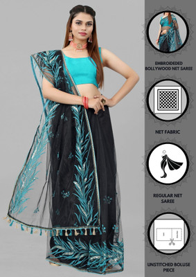 Barkiya Creation Embroidered Bollywood Net Saree(Black)