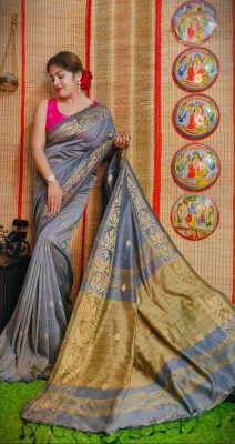 PRAVATI FASHION Embroidered Handloom Cotton Blend Saree(Grey)