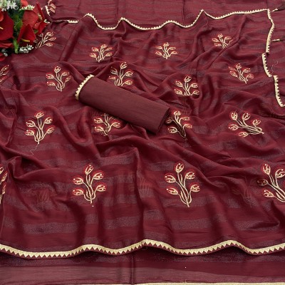 Avimoz Embroidered Kanjivaram Art Silk Saree(Maroon)