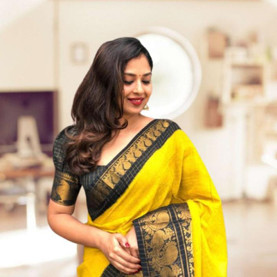 THESIYA FAB Printed Bollywood Georgette, Silk Blend Saree(Yellow)